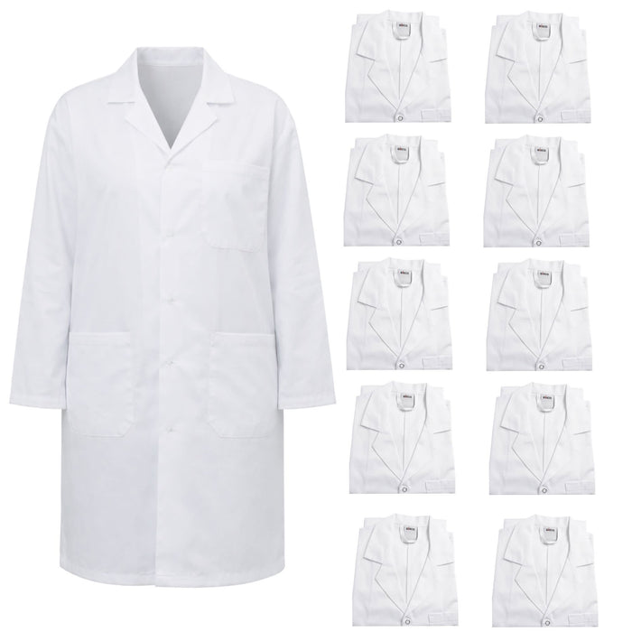 Eisco Adult Small Professional Grade Poly-Cotton Lab Coat, 10 Pack– Durable Snap Front Laboratory Coat, 3 Pockets, Machine Washable, White