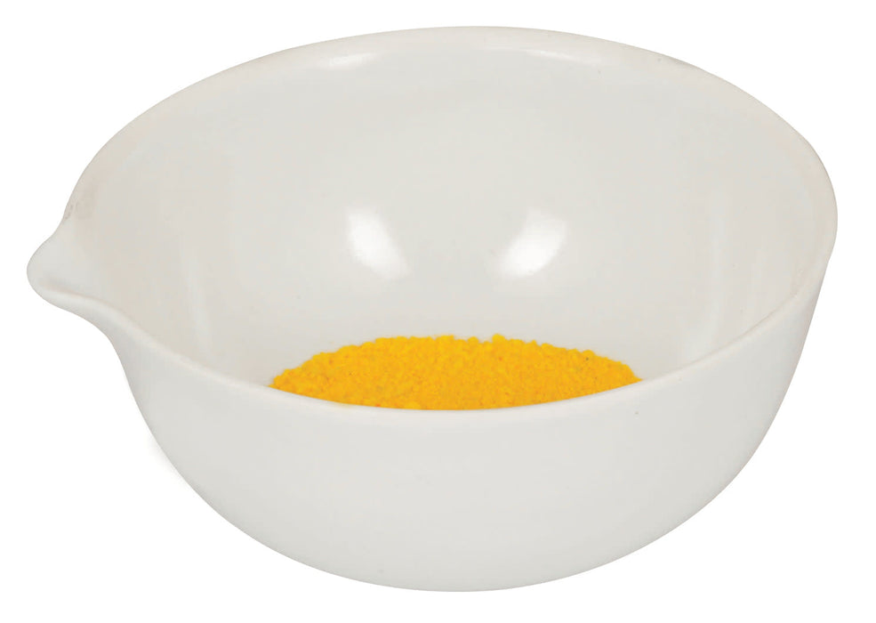 175mL capacity, Round Evaporating Dish with Spout - Porcelain - 4.1" Outer Diameter, 1.7" Tall