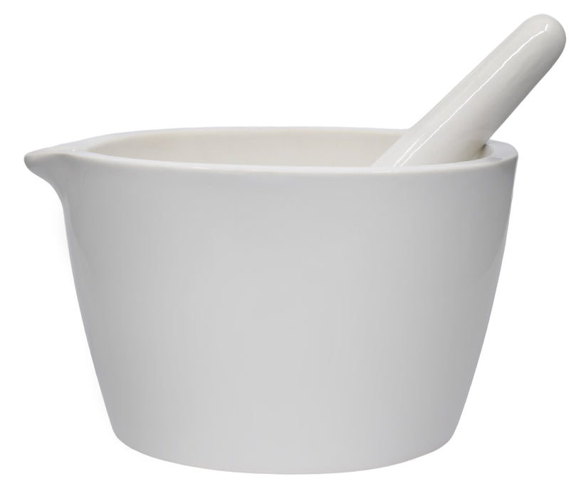 Porcelain Mortar & Pestle Set, 64oz - Heavy Duty Pattern - Unglazed Grinding Surface