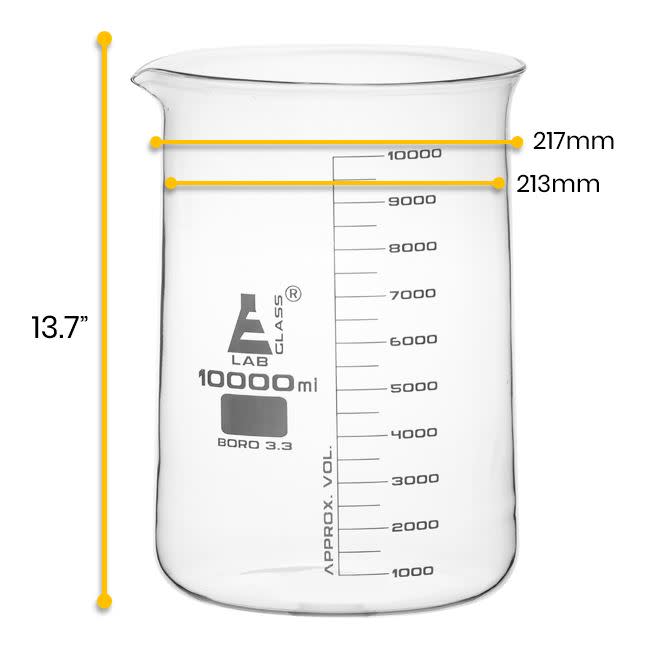 Beaker, 10,000ml - Low Form, White Graduations - Borosilicate Glass