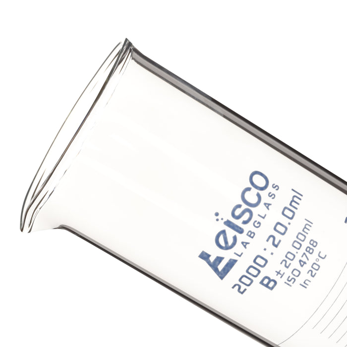 Graduated Cylinder, 2000ml - Class B - Blue Graduations, Round Base