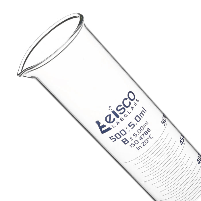 Graduated Cylinder, 500ml - Class B - Blue Graduations, Round Base
