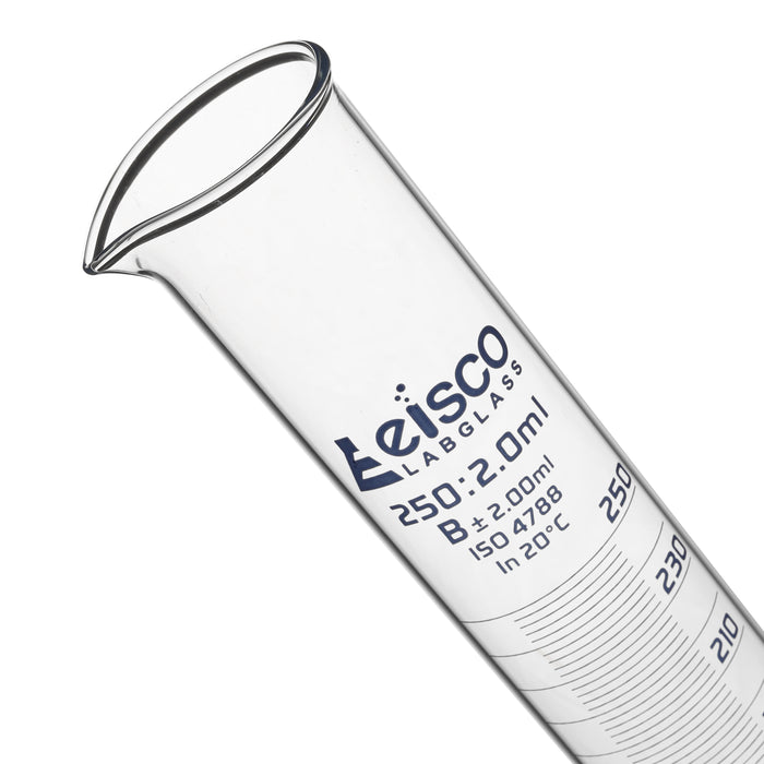 Graduated Cylinder, 250ml - Class B - Blue Graduations, Round Base