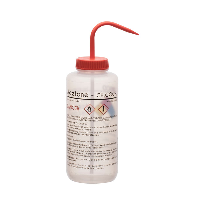 Performance Plastic Wash Bottle, Acetone, 1000 ml - Labeled (4 Color)