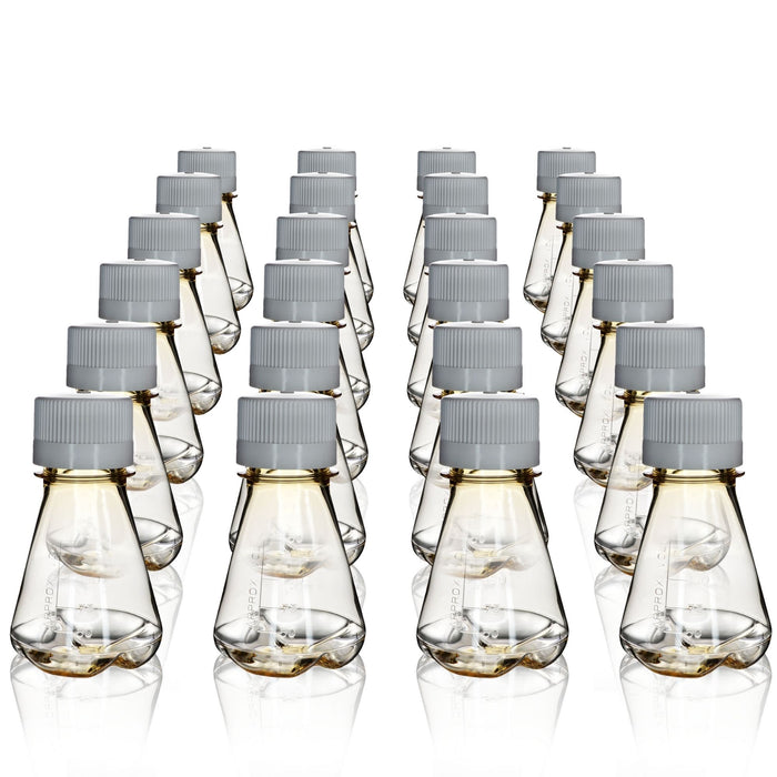 Eisco - Pack of 24, 125mL Sterile Polycarbonate Erlenmeyer Flasks, Non-Vented, Baffled Bottom, Gamma Sterilized, USP Class VI, Lab-Grade, Mixing, Cell Culture, Shaker Compatible