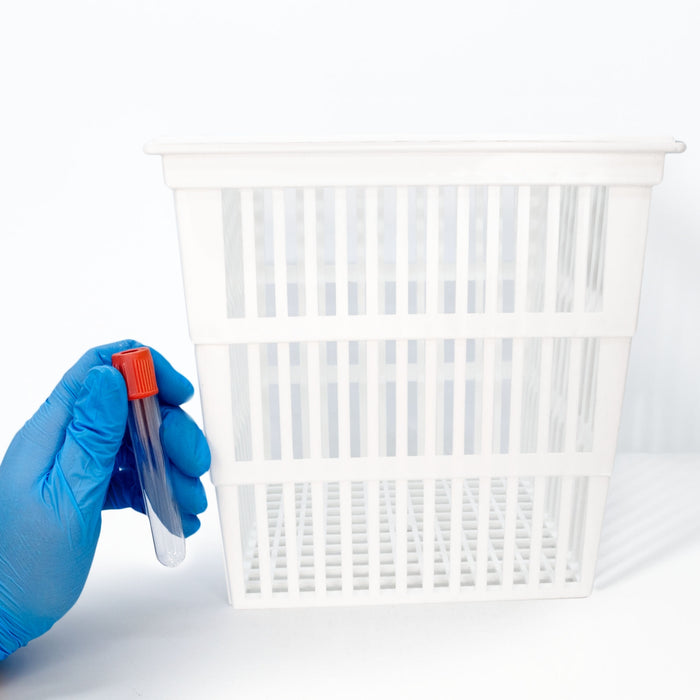 Eisco - Polypropylene Test Tube Basket with Cover, 9x9x9 Inches - Autoclavable, Durable, Non-Corrosive Storage Basket for Laboratory Use