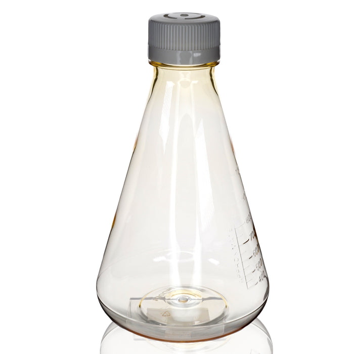 Eisco - Pack of 1, 1L Sterile Polycarbonate Erlenmeyer Flask, Vented, Flat Bottom, Gamma Sterilized, USP Class VI, Lab-Grade, Chemical Storage, Cell Culture, Mixing