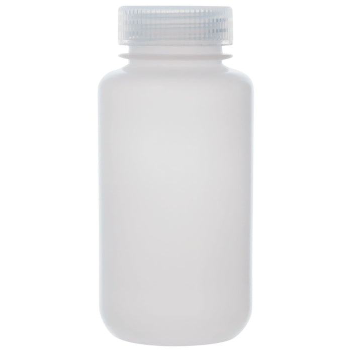Eisco - 250mL Sterile Wide Mouth HDPE Reagent Bottles with Polypropylene Caps, Pack of 12, Non-Autoclavable, Translucent Laboratory Containers, -100 to 120°C Temperature Range