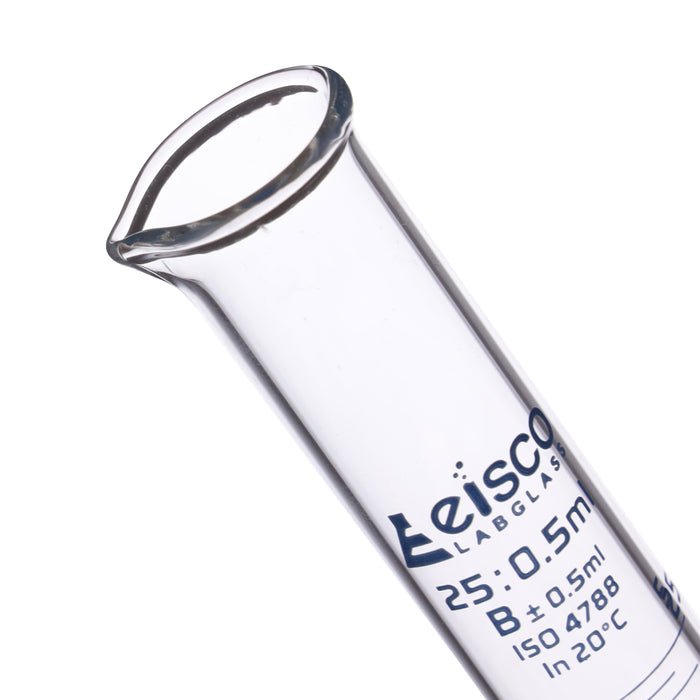 Graduated Cylinder, 25ml - Class B - Blue Graduations, Hexagonal Base