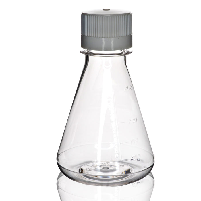 Eisco - Pack of 1, 250mL Sterile PETG Erlenmeyer Flask, Non-Vented, Flat Bottom, Lab-Grade, Gamma Sterilized, USP Class VI, Ideal for Cell Culture, Biopharmaceutical Processing, Chemical Storage