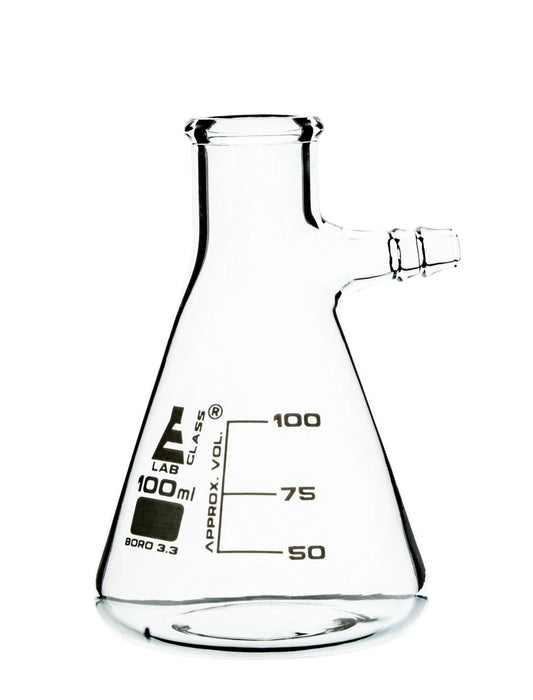 Filtering Flask, 100ml - Integral Side Arm - White Graduations - Borosilicate Glass - Eisco Labs