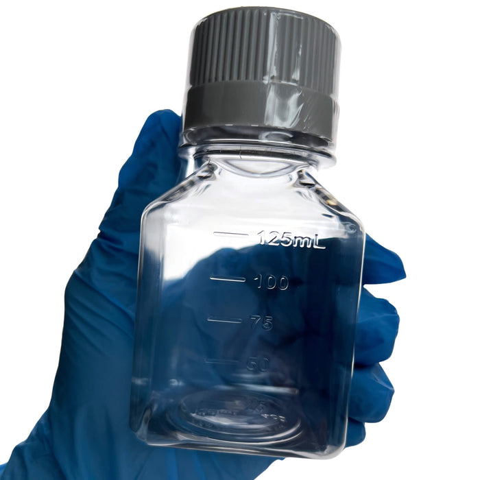 Eisco - Pack of 24, 125mL Sterile PET Media Bottles with HDPE Caps, Leakproof, Tamper-Evident, Lab-Grade, Ideal for Lab Reagents, Buffers & Biopharmaceutical Processing