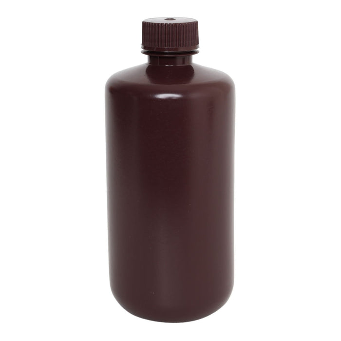 Eisco - Bulk Pack of 125 500mL Narrow Mouth HDPE Amber Reagent Bottles with Polypropylene Caps, Non-Sterile, Lab Containers for Light-Sensitive Substances, -100 to 120°C Temperature Range