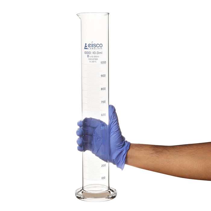 Graduated Cylinder, 1000ml - Class B - Blue Graduations, Round Base