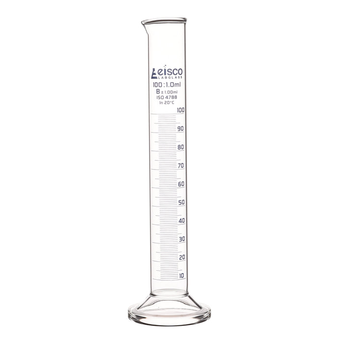 Graduated Cylinder, 100ml - Class B - Blue Graduations, Round Base