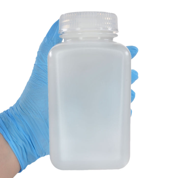 Eisco - Pack of 12, 500mL Square HDPE Reagent Bottles with Wide Mouth Polypropylene Caps, Translucent, Non-Sterile, Chemical Resistant, Leak-Proof, -100°C to 120°C, Ideal for Lab and Industrial Use
