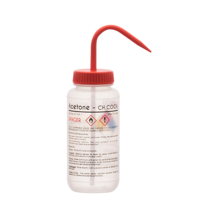 Performance Plastic Wash Bottle, Acetone, 500 ml - Labeled (4 Color)