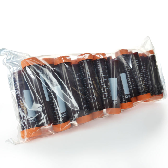 Eisco - Pack of 25, 50mL Sterile Amber Centrifuge Tubes, Polypropylene, Flat Cap, Lab-Grade, Self-Standing