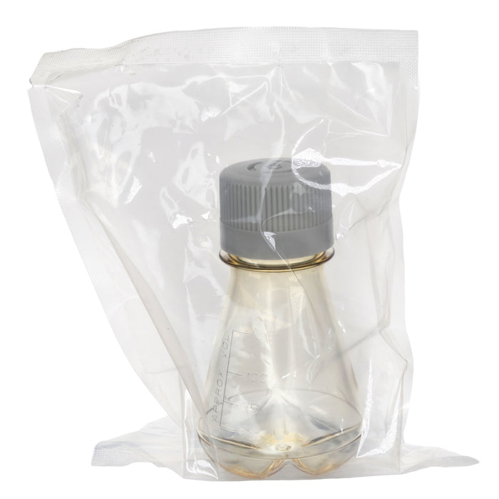 Eisco - Pack of 1, 125mL Sterile Polycarbonate Erlenmeyer Flask, Vented, Baffled Bottom, Gamma Sterilized, USP Class VI, Lab-Grade, Shaker Compatible, Cell Culture, Mixing