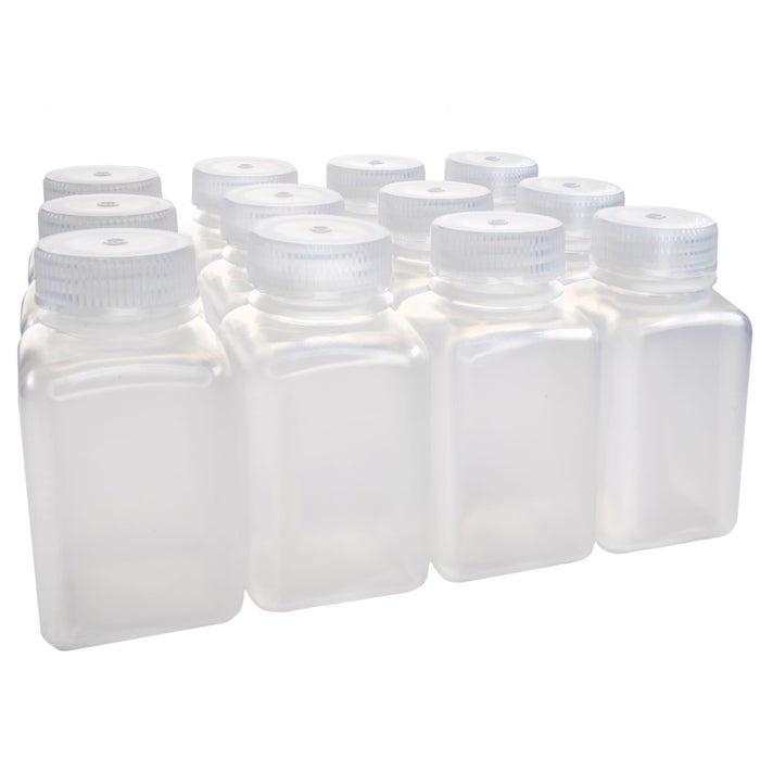 Eisco - Pack of 12, 175mL Square Polypropylene Reagent Bottles with Wide Mouth Polypropylene Caps, Translucent, Autoclavable, Leak-Proof, Chemical Resistant, 0-135°C