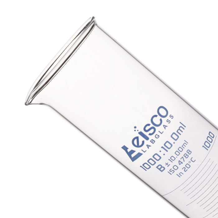 Graduated Cylinder, 1000ml - Class B - Blue Graduations, Round Base