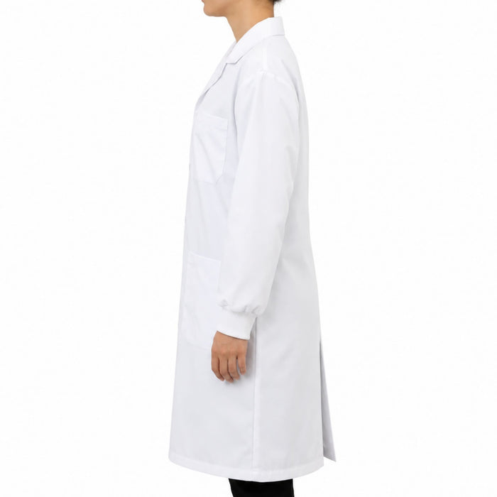 Eisco Adult Small Professional Grade Poly-Cotton Lab Coat with Ribbed Cuffs, 10 Pack – Durable Snap Front Laboratory Coat, 3 Pockets, Machine Washable, White