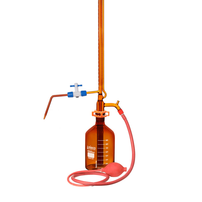 Eisco Labs - Automatic Zero Burette, 25ml - Amber Class A - 29/32 Joint Size - 0.05±ml Tolerance, 0.10ml Sub. Divisions - 1000ml Reservoir Capacity - With Intermediate Stopcock & Schellbach Stripe