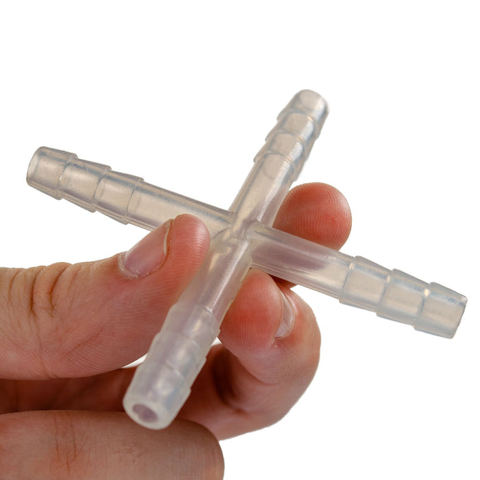 Eisco – 8mm Cross Tubing Connector, Polypropylene – 4-Way Barbed Tube Fittings for Air, Water, and Vacuum Routing – Pack of 20 for Laboratory & Technical Applications
