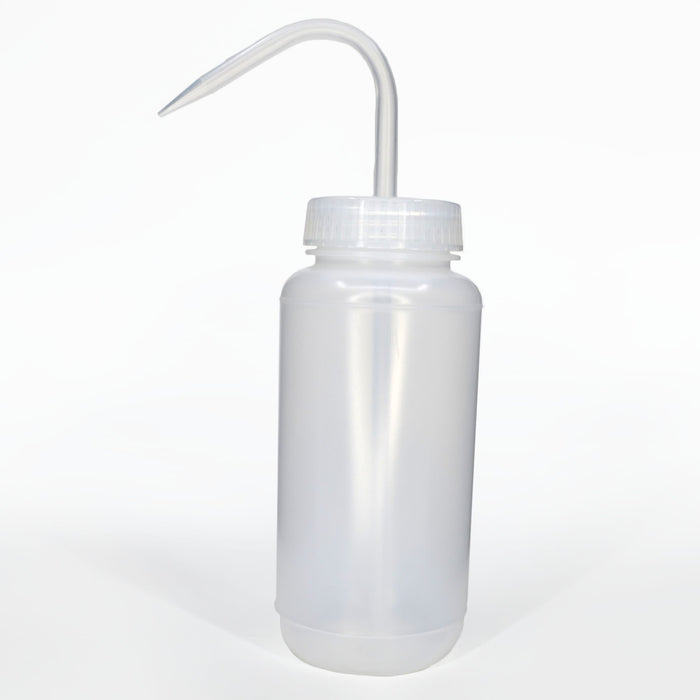 Eisco - 500 mL Wide Mouth Wash Bottle - LDPE Flexible and Durable - Leak-Proof Translucent Bottle for Liquid Dispensing, Cleaning, Rinsing, and Plant Care