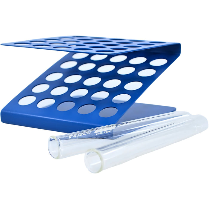 Z' Shape Aluminum Test Tube Stand with 25 Holes - Powder-Coated Blue Laboratory Rack - 17mm Diameter Holes for Secure Test Tube Support - Durable and Lightweight Design for Scientific Applications