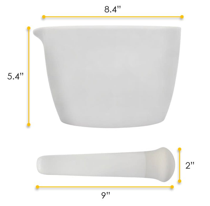 Porcelain Mortar & Pestle Set, 64oz - Heavy Duty Pattern - Unglazed Grinding Surface