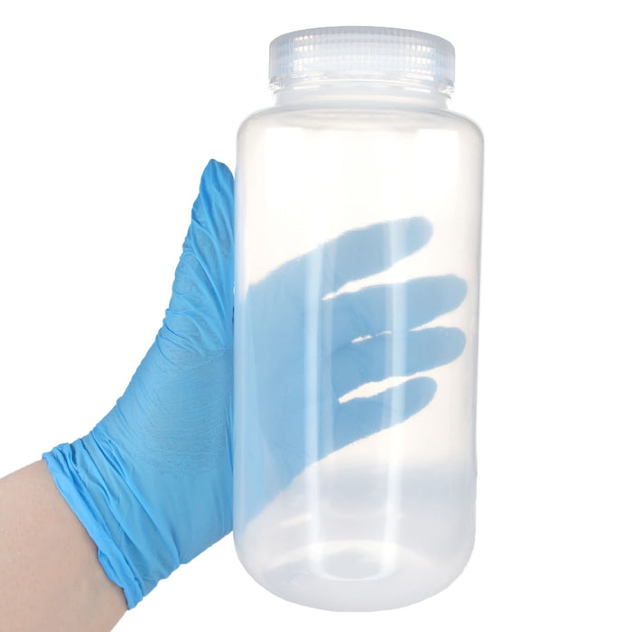 Eisco - 1L Wide Mouth Polypropylene Translucent Reagent Bottles with Polypropylene Caps, Pack of 12, Non-Sterile, Autoclavable, Leakproof Laboratory Storage Bottles, 0-135°C Temperature Range