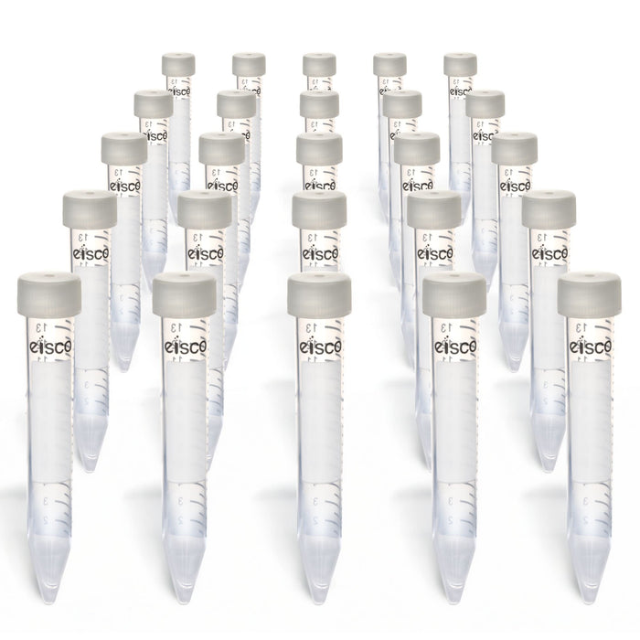 Eisco - Pack of 25, 15mL Non-Sterile Centrifuge Tubes, Polypropylene, Flat Cap, Lab-Grade, Heavy Metal-Free