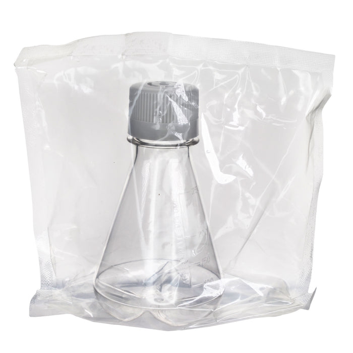 Eisco - Pack of 1, 250mL Sterile PETG Erlenmeyer Flask, Vented, Baffled Bottom, Gamma Sterilized, USP Class VI, Lab-Grade, Cell Culture, Mixing, Shaker Compatible