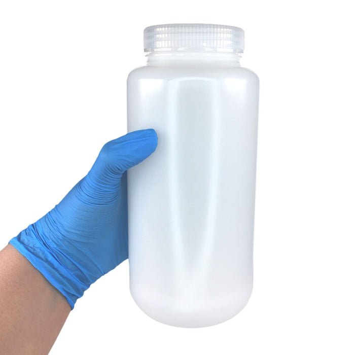 Eisco - 1L Wide Mouth HDPE Reagent Bottles with Polypropylene Caps, Non-Sterile, Pack of 12, Translucent Leakproof Laboratory Containers, -100 to 120°C Temperature Range
