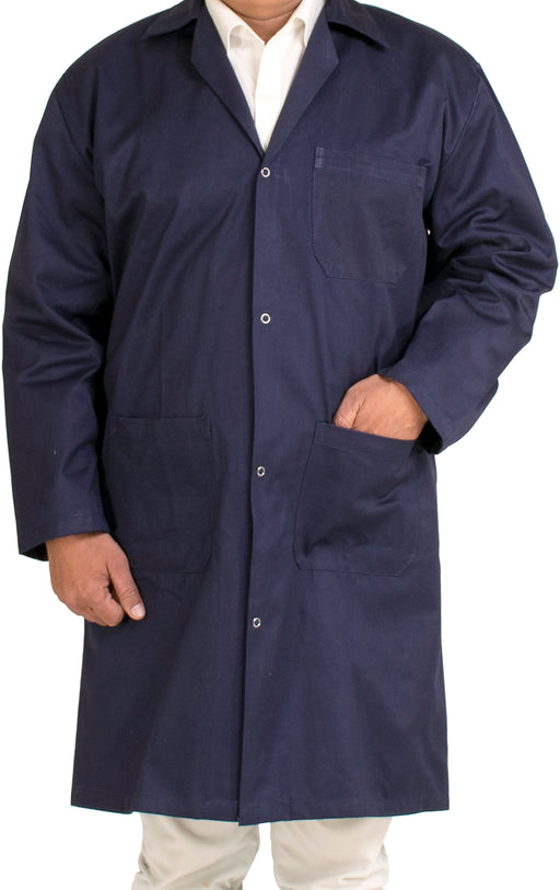 Laboratory Coat - Small - Polyester, Cotton Drill, Long Sleeves, 3 Large Pockets - Navy Blue - Eisco Labs