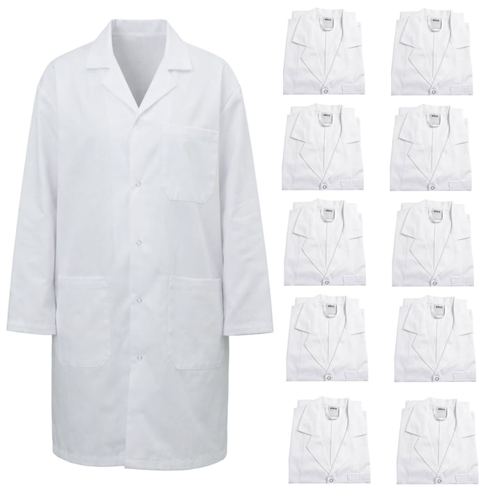 Eisco Adult XS Professional Grade 100% Cotton Lab Coat, 10 Pack – Snap Front Laboratory Coat, 3 Pockets, Machine Washable, White