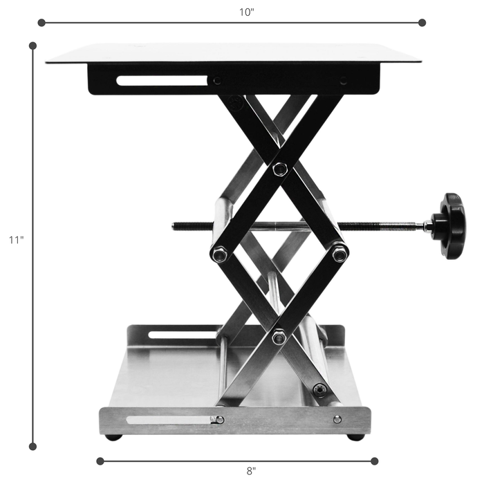 Laboratory and Fabrication Scissor Jack, Extendable with Hand Crank and Rubber Feet - Full Extension: 11 Inches - Rust-Resistant Stainless Steel - Premium Quality - Eisco Labs