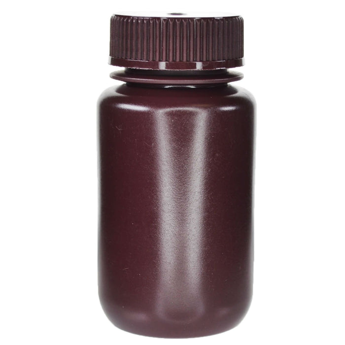Eisco - Bulk Pack of 500, 125mL Wide Mouth Amber HDPE Reagent Bottles with Polypropylene Caps, Non-Sterile, Leak-Proof, Chemical-Resistant, UV Light Shielding for Labs, -100°C to 120°C