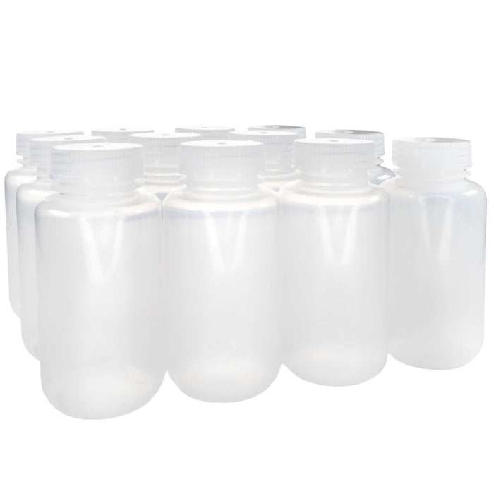 Eisco - 250mL Wide Mouth Polypropylene Translucent Reagent Bottles with Polypropylene Caps, Pack of 12, Non-Sterile, Autoclavable, Leakproof Laboratory Storage Bottles, 0-135°C Temperature Range