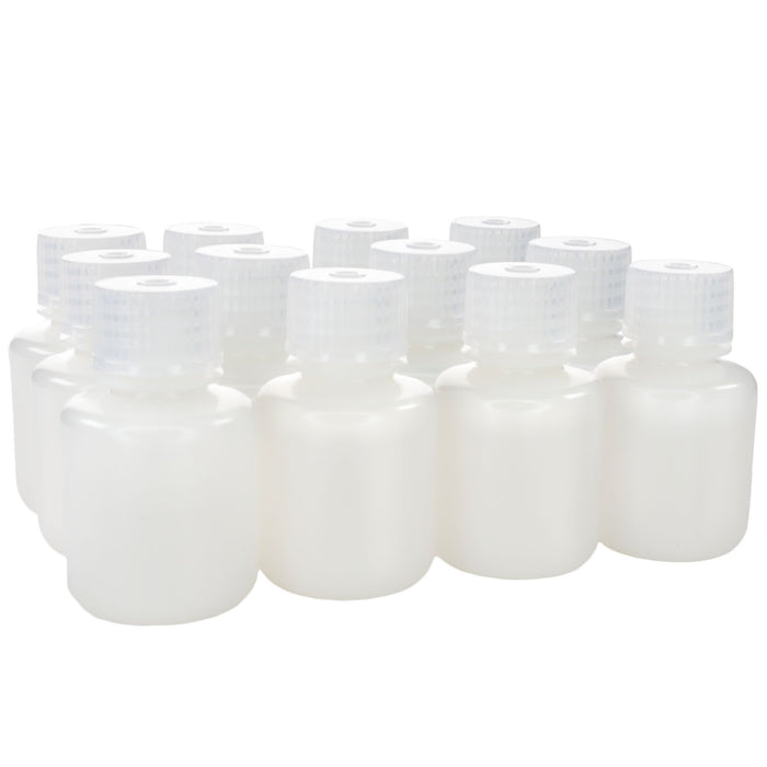 Eisco - Pack of 12, 30mL Narrow Mouth HDPE Translucent Reagent Bottles with Polypropylene Caps, Non-Sterile, Leak-Proof, Chemical Resistant, -100 to 120°C Temperature Range, Laboratory Storage and Transport