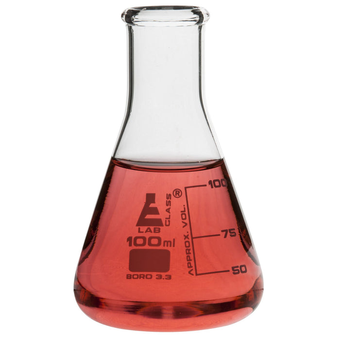 12PK Erlenmeyer Flasks, 100mL - Narrow Neck - Borosilicate Glass