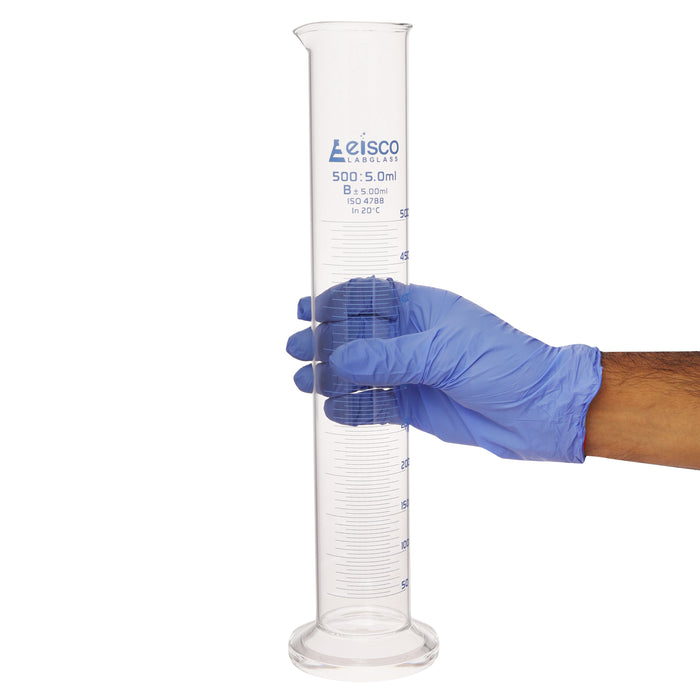 Graduated Cylinder, 500ml - Class B - Blue Graduations, Round Base