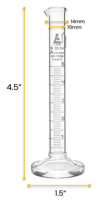Graduated Cylinder, 5ml - Class A - White Graduations, Round Base