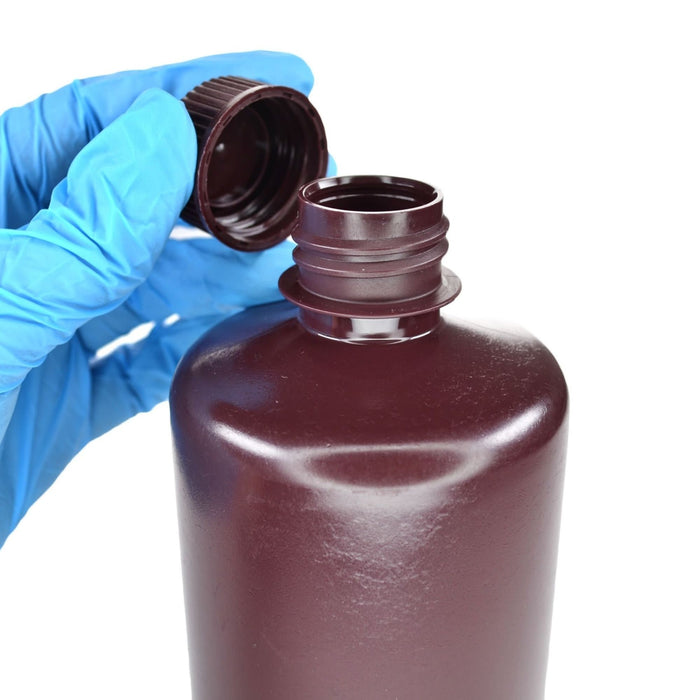Eisco - Bulk Pack of 125 500mL Narrow Mouth HDPE Amber Reagent Bottles with Polypropylene Caps, Non-Sterile, Lab Containers for Light-Sensitive Substances, -100 to 120°C Temperature Range