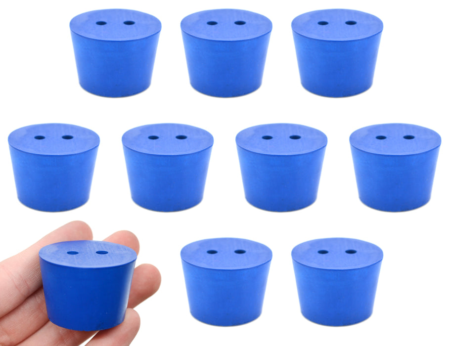 10PK Neoprene Stoppers, 2 Holes - ASTM - Size #7 - 30mm Bottom, 37mm Top, 25mm Length