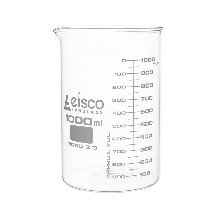 Beaker, 1000ml - ASTM - Low Form, Dual Scale Graduations - Borosilicate Glass