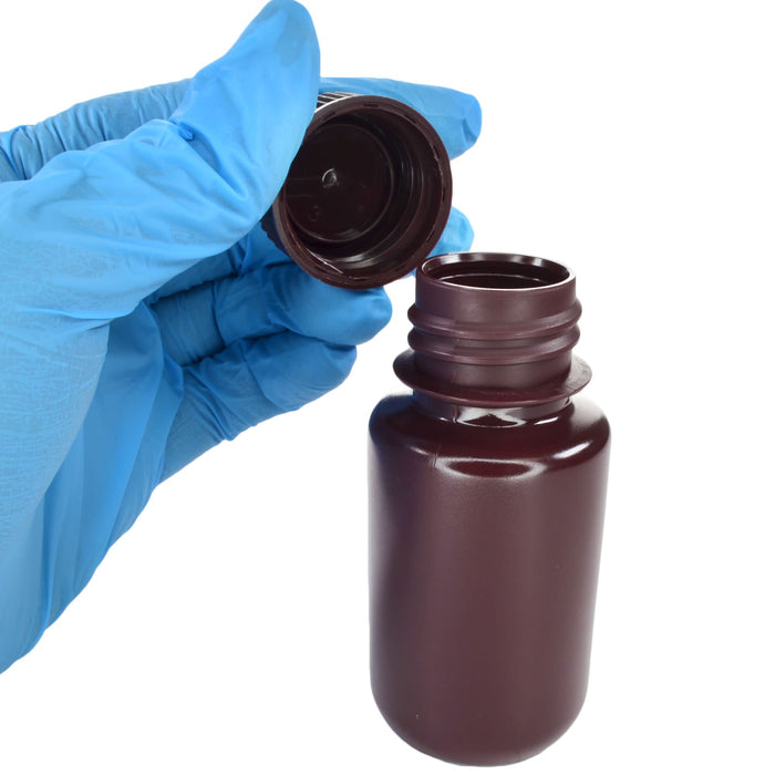 Eisco - Pack of 12, Sterile 60mL Wide Mouth Amber HDPE Reagent Bottles with Polypropylene Caps, Leak-Proof, UV Light Protection for Laboratory Samples, -100 to 120°C, Durable Chemical-Resistant Lab Containers