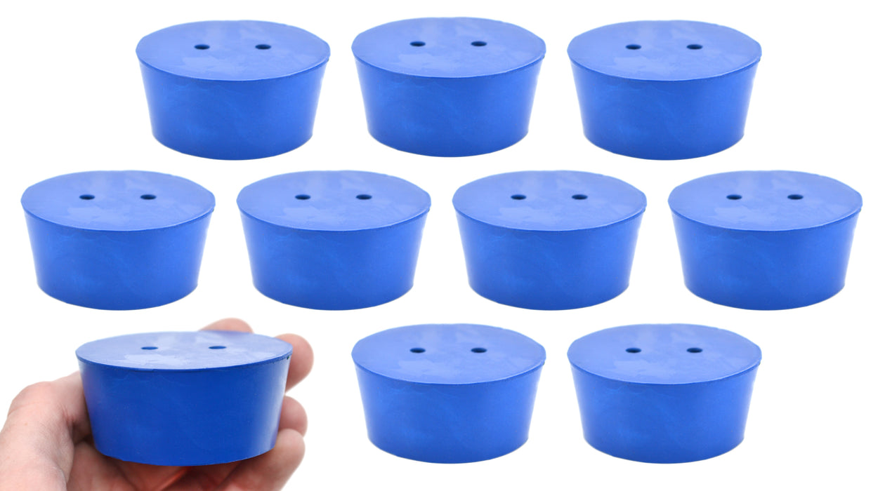 10PK Neoprene Stoppers, 2 Holes - ASTM - Size #11 - 48mm Bottom, 56mm Top, 25mm Length