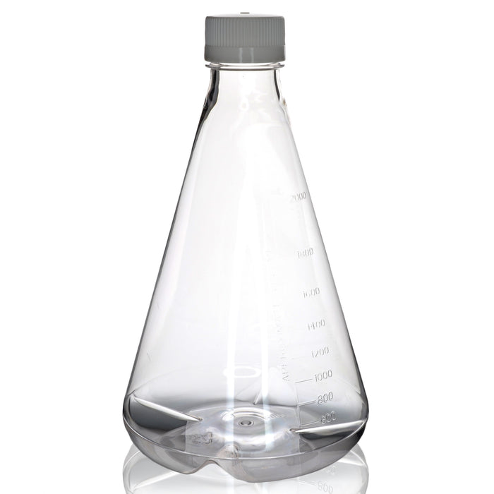 Eisco - Pack of 1, 2L Sterile PETG Erlenmeyer Flask, Non-Vented, Baffled Bottom, Gamma Sterilized, USP Class VI, Lab-Grade, Chemical Storage, Cell Culture, Mixing